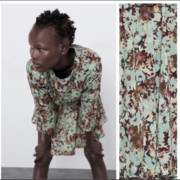 NWT Zara Floral Print Mini Dress Size L - Picture 4 of 6